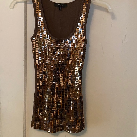 BROWN/GOLD SEQUIN EXPRESS TAN TOP - Picture 2 of 2